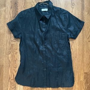 Black 100% linen shirt cap sleeve women’s blouse Med